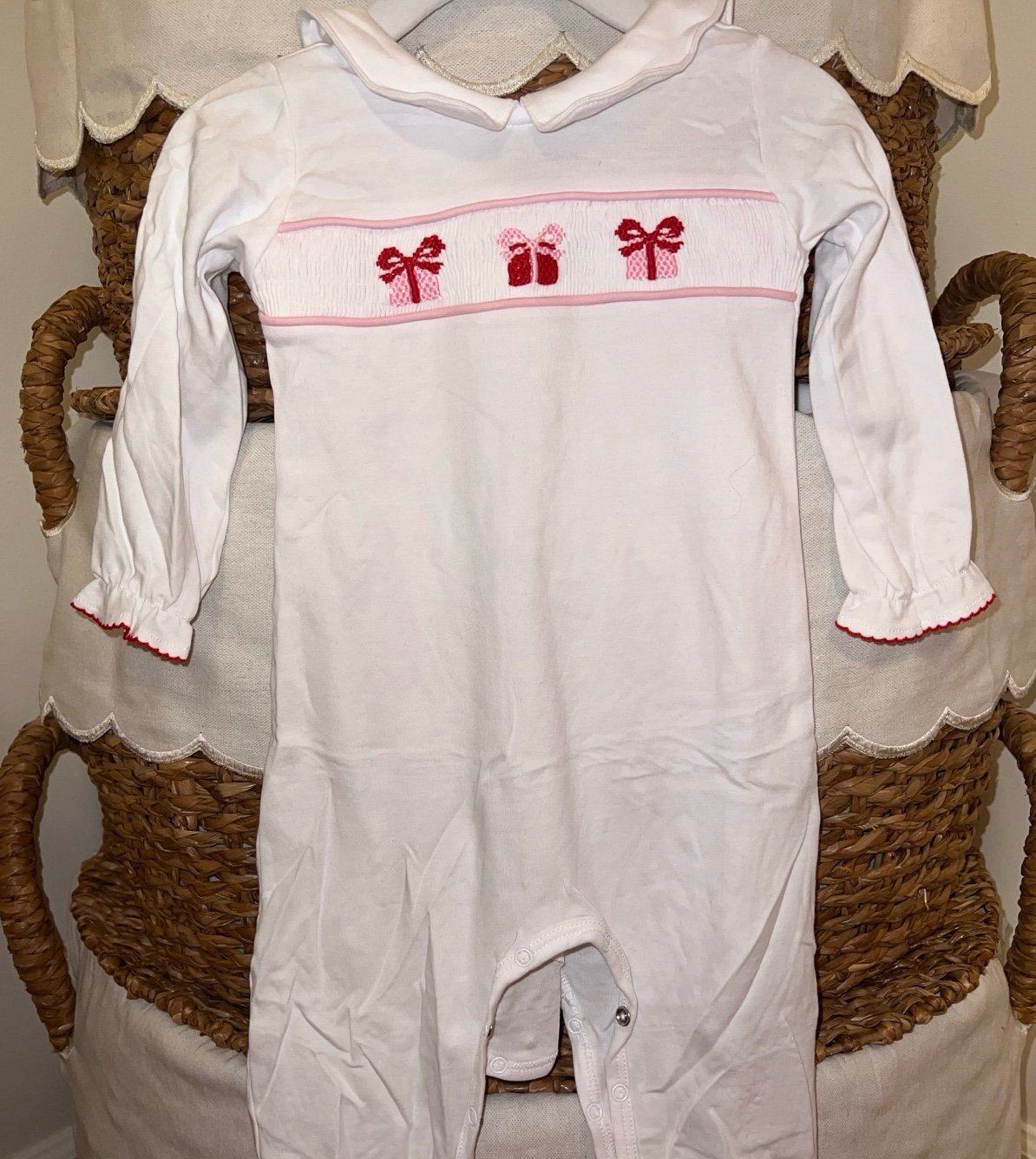 6-12 TBBC smocked present romper