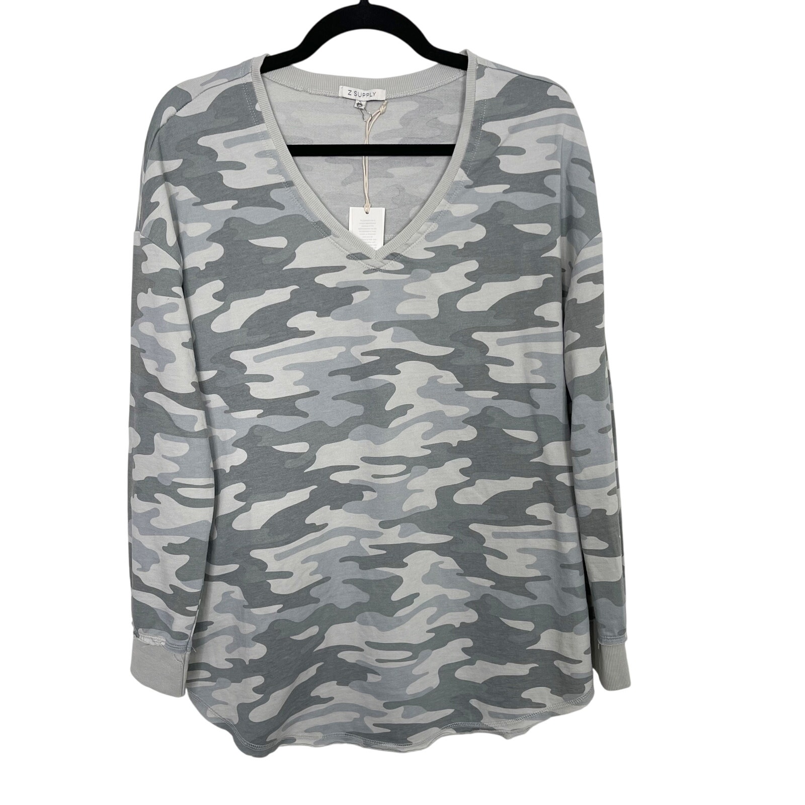 New Z Supply Camo V Neck Weekender Pullover Top Dust Sage Gray Lounge Small S