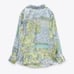 ZARA NWT Patchwork Flowy Green and Blue Satin Paisley Blouse Size XXL