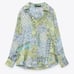ZARA NWT Patchwork Flowy Green and Blue Satin Paisley Blouse Size XXL