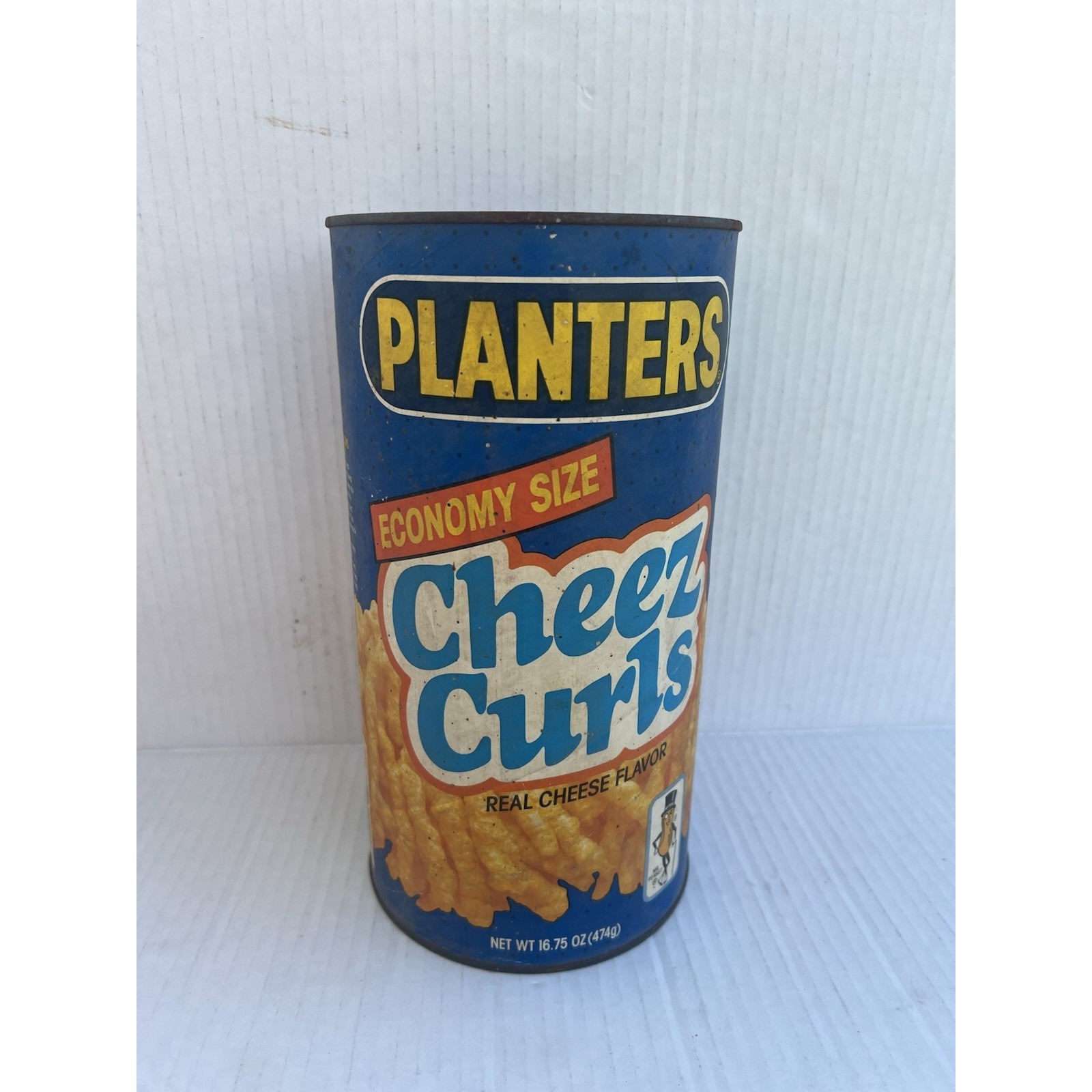 Vtg Empty 60s Planters Blue Economy Size 16.75 Oz Cheez Curls Container No Lid