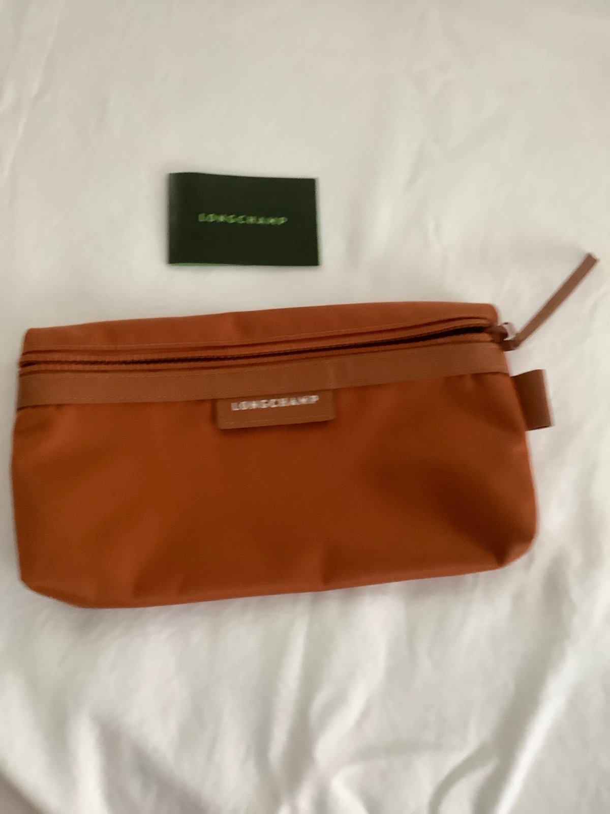 Longchamp Toiletry Pouch Orange Nylon with Leather trim