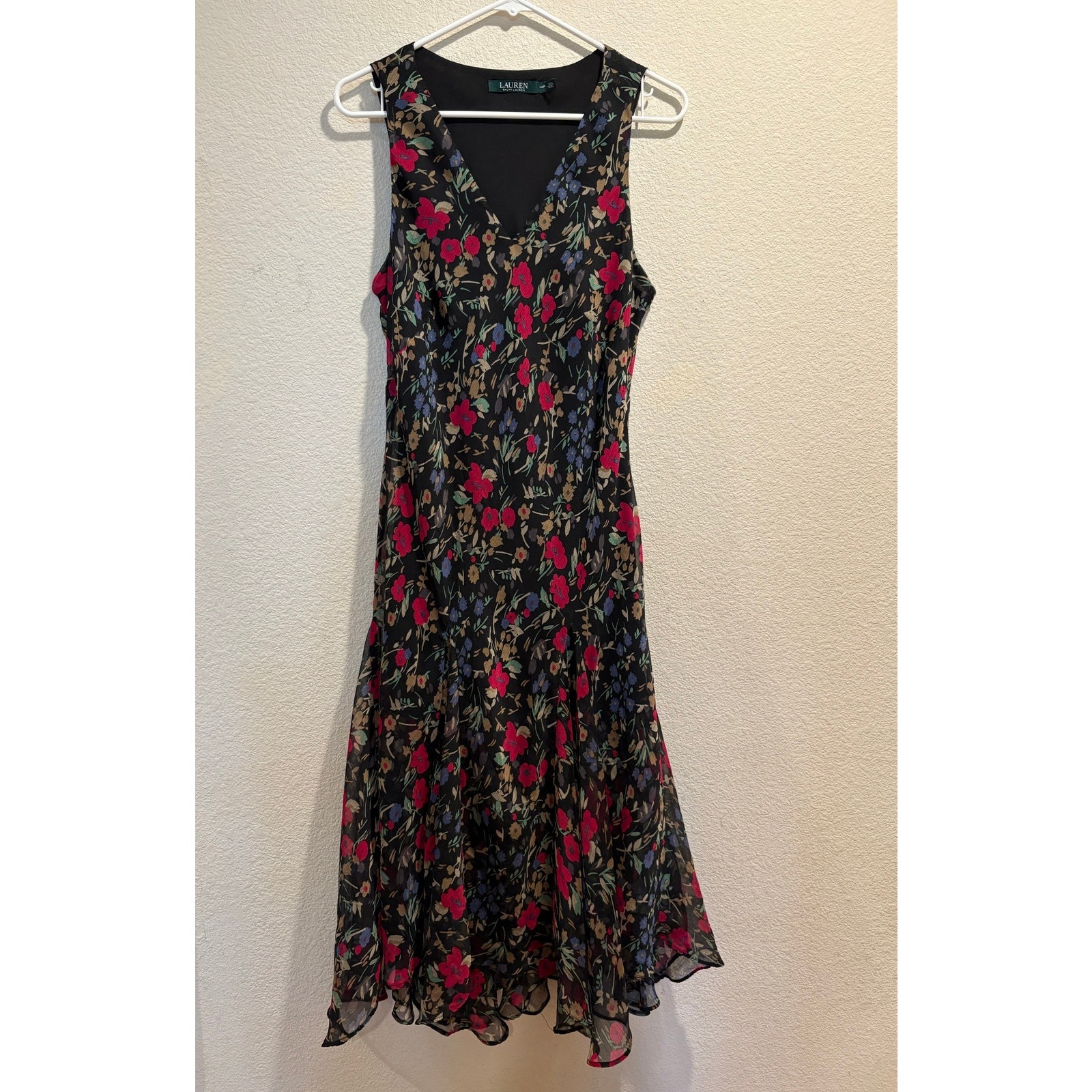 Lauren Ralph Lauren Floral Multicolor V-Neck Sleeveless Midi Dress Size 14P