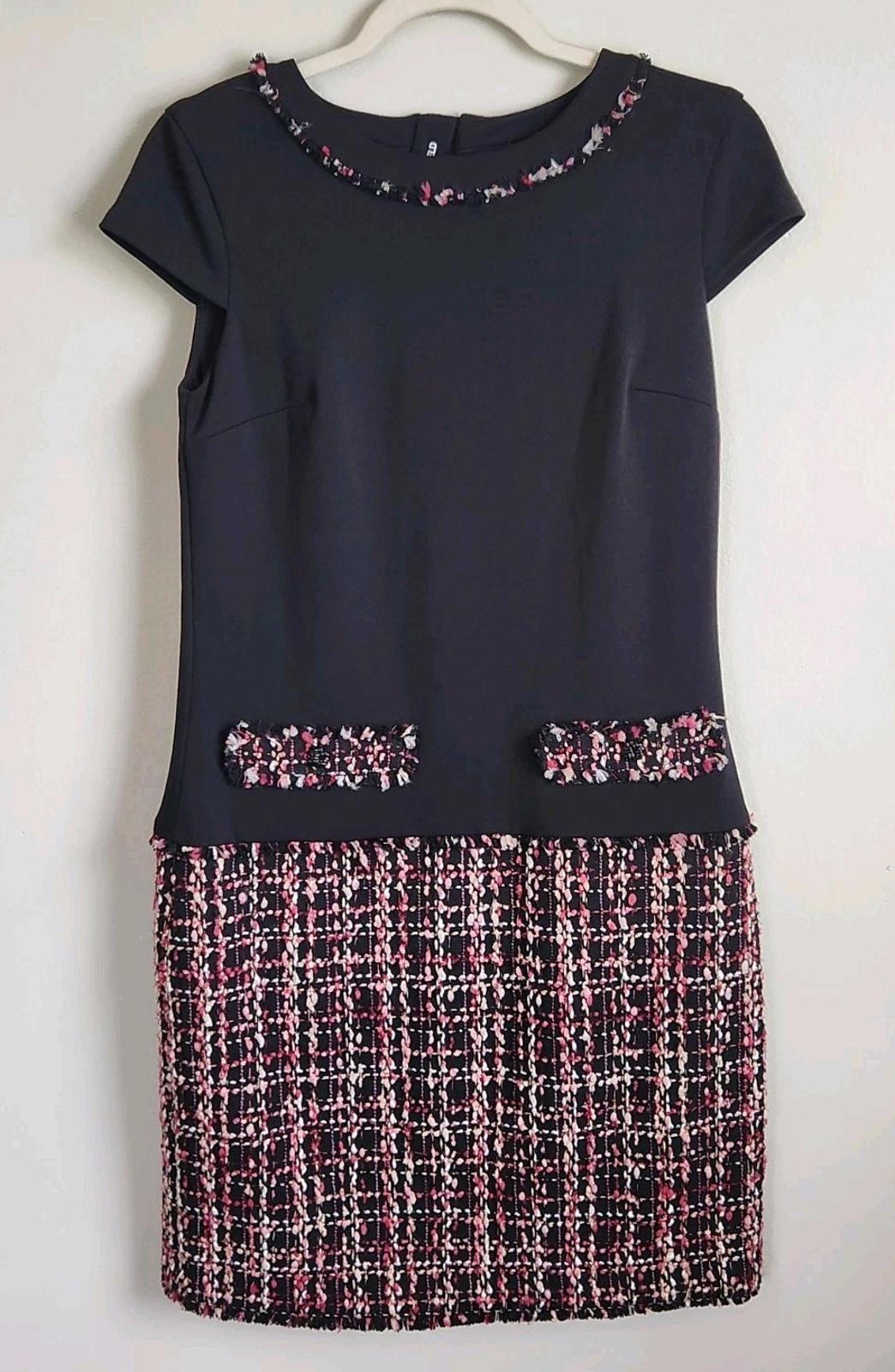 Karl Lagerfeld Dress Size 2 Drop Waist Tweed Skirt Career Black Short Sleeve