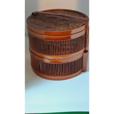 Thai Bamboo Cage Box Carrier Basket Two Tier w/ Handle and Lid