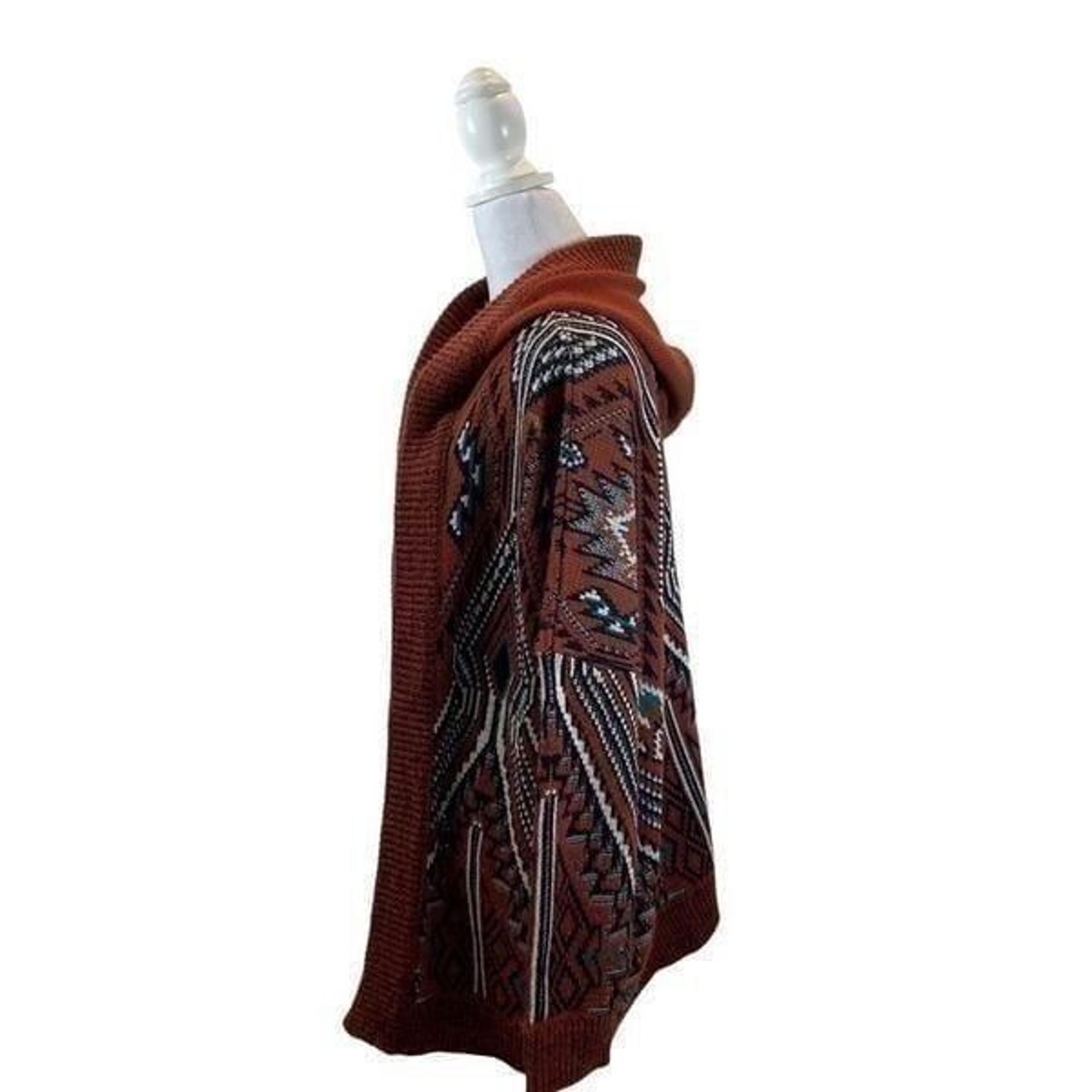 Ecote BrandTribal Print Rust Color Hooded Open Front Cardigan Sweater Size Small