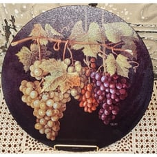 Pimpernel Tempered Glass Trivet Hot Plate Signed Grape Decor 11.5