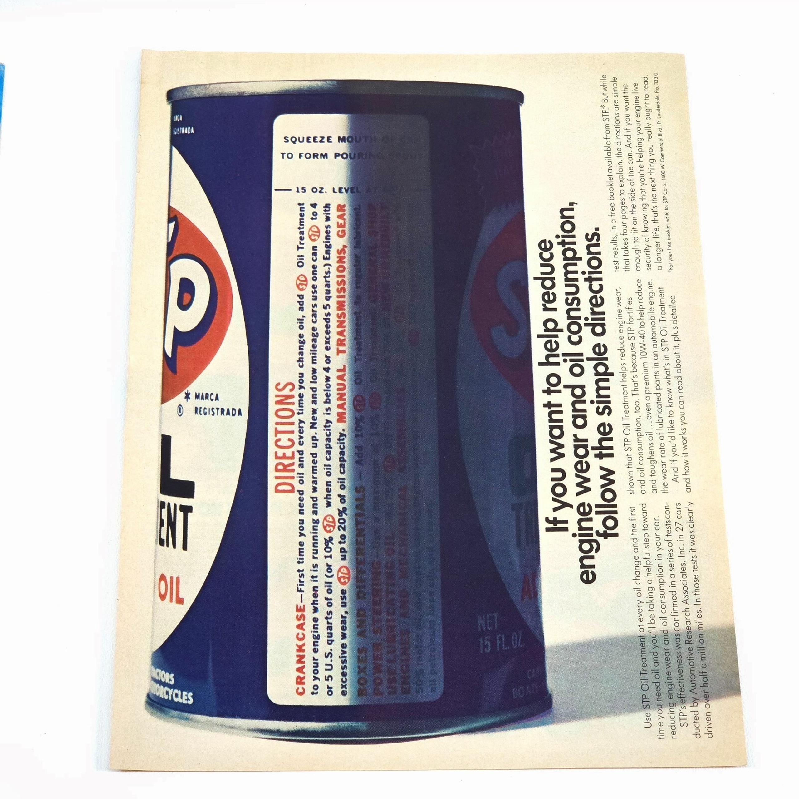 STP Vintage Print Ad Oil Can Promo Art Garage Decor 1970s Advertising Car Craft