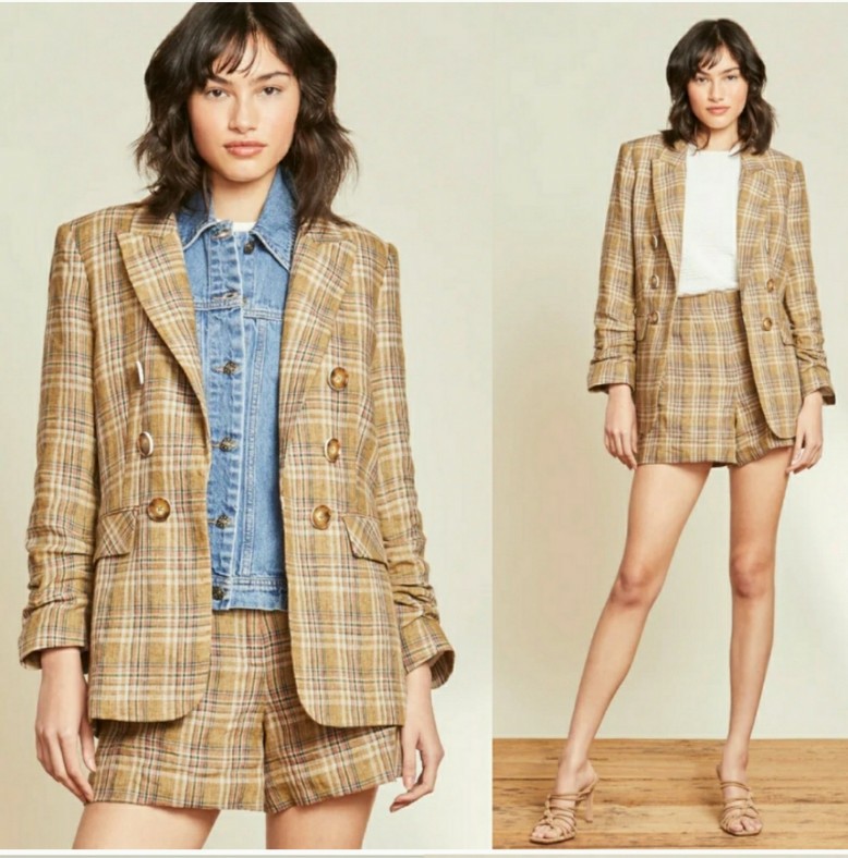 Veronica Beard Beacon Plaid Dickey Blazer Jacket linen size 0