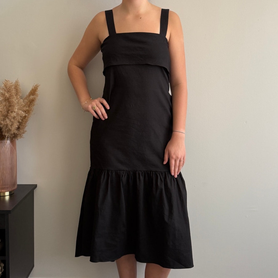 THEORY Eco Crunch Tie Back Midi Dress