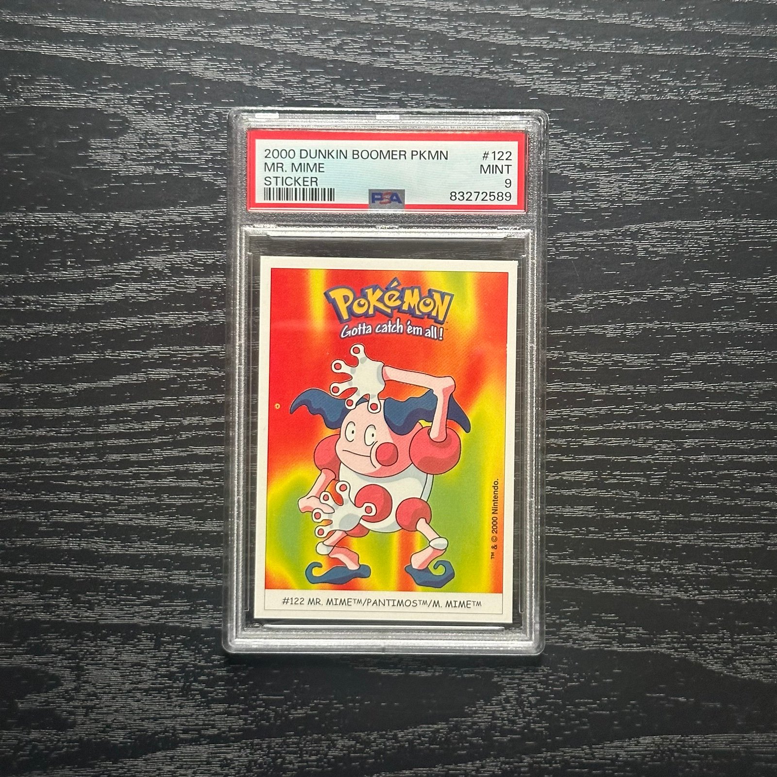 PSA 9 Pokemon TCG Dunkin Boomer Mr. Mime Trading Card Sticker 2000