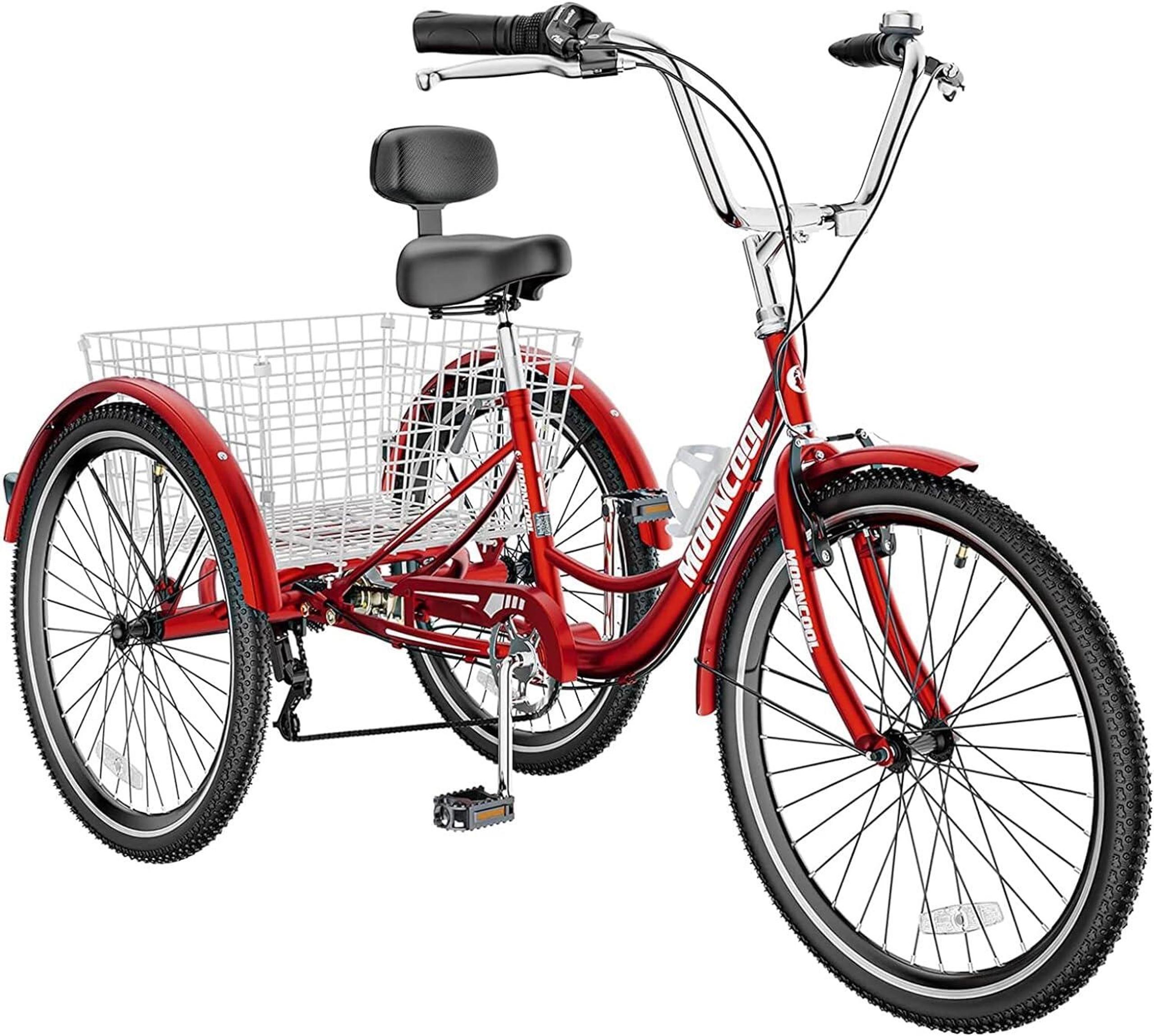 Burgundy Red 20/24/26 inch Adult Trike 3 Wheeled Bike with Basket Adult Tricycl
