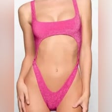 Skims pink glitter sparkle sexy cutout monokini swimsuit one piece size 3X