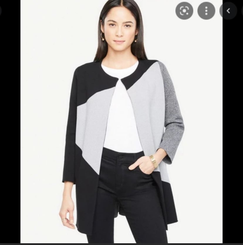 Ann Taylor Open Sweater Coat in Navy Blue / Tan / Grey Colorblock, size XS