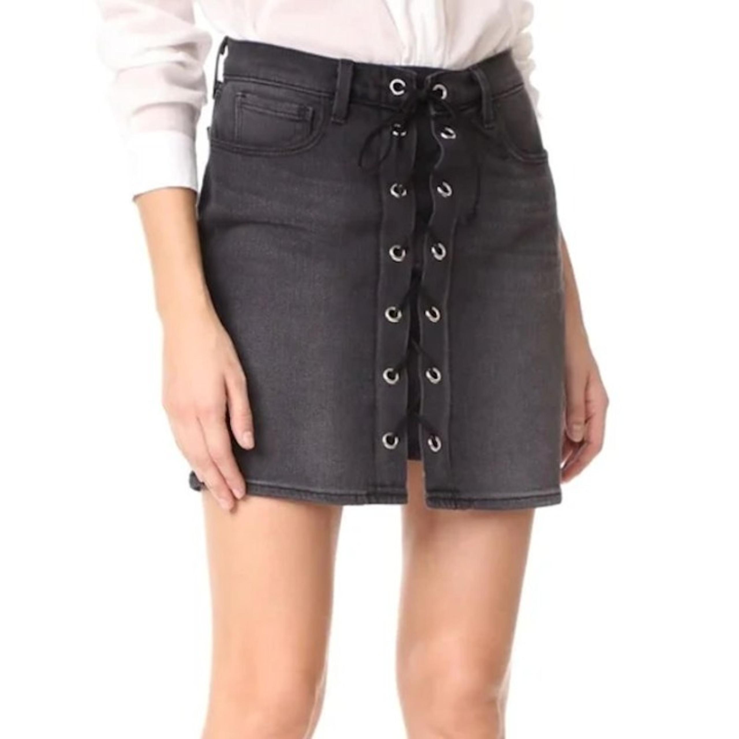L'Agence Portia Denim Mini Skirt Lace Up Faded Black Medium