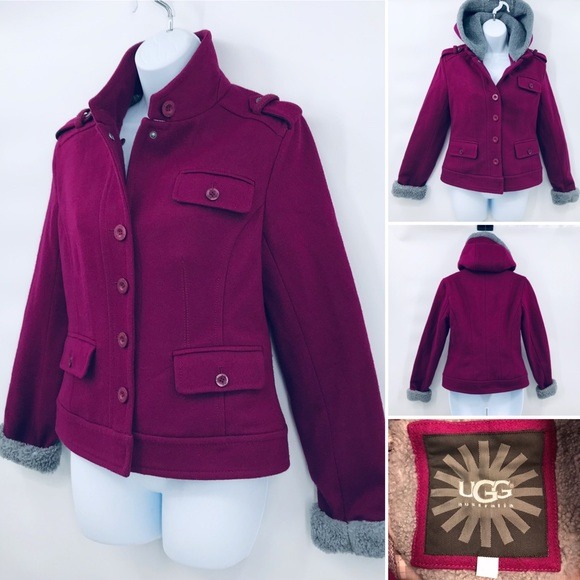 Ugg Wool Cropped Jacket With Detachable Sherpa Hood
