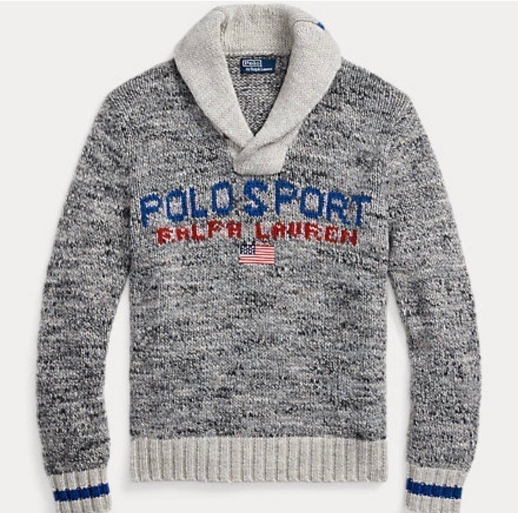 Polo Sport Ralph Lauren shawl collar sweater. American Flag. Size: Medium
