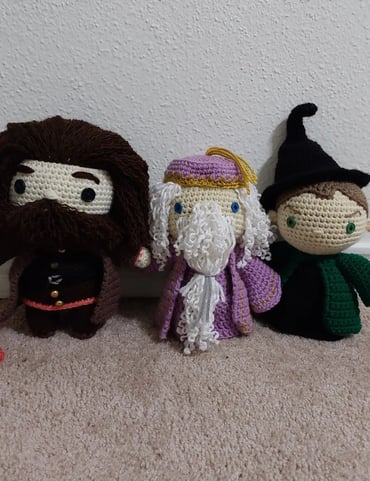 Hagrid, Dumbledore and McGonagall plushes