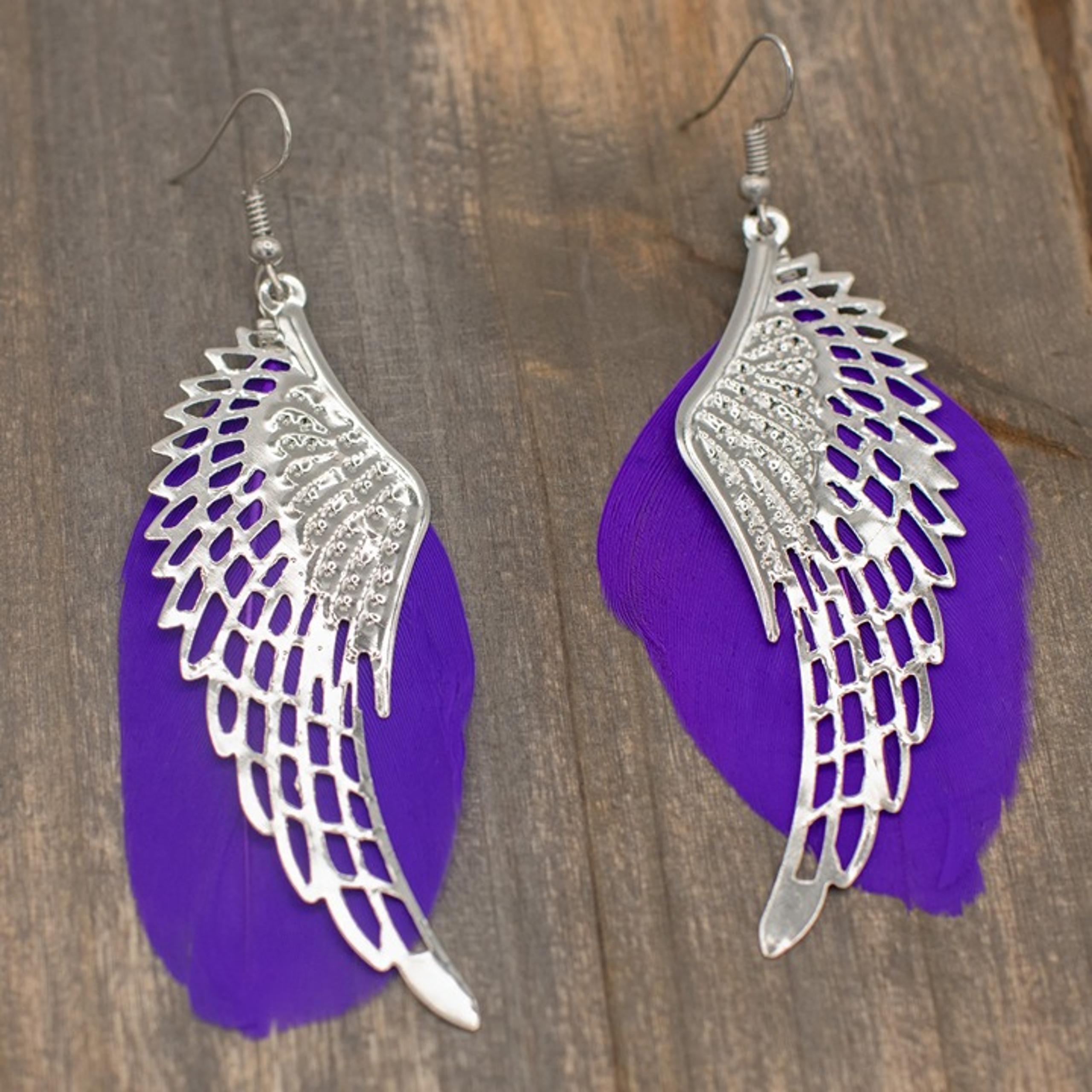Purple Angel Wings Feather Earrings Boho - Ladies Women Jewelry