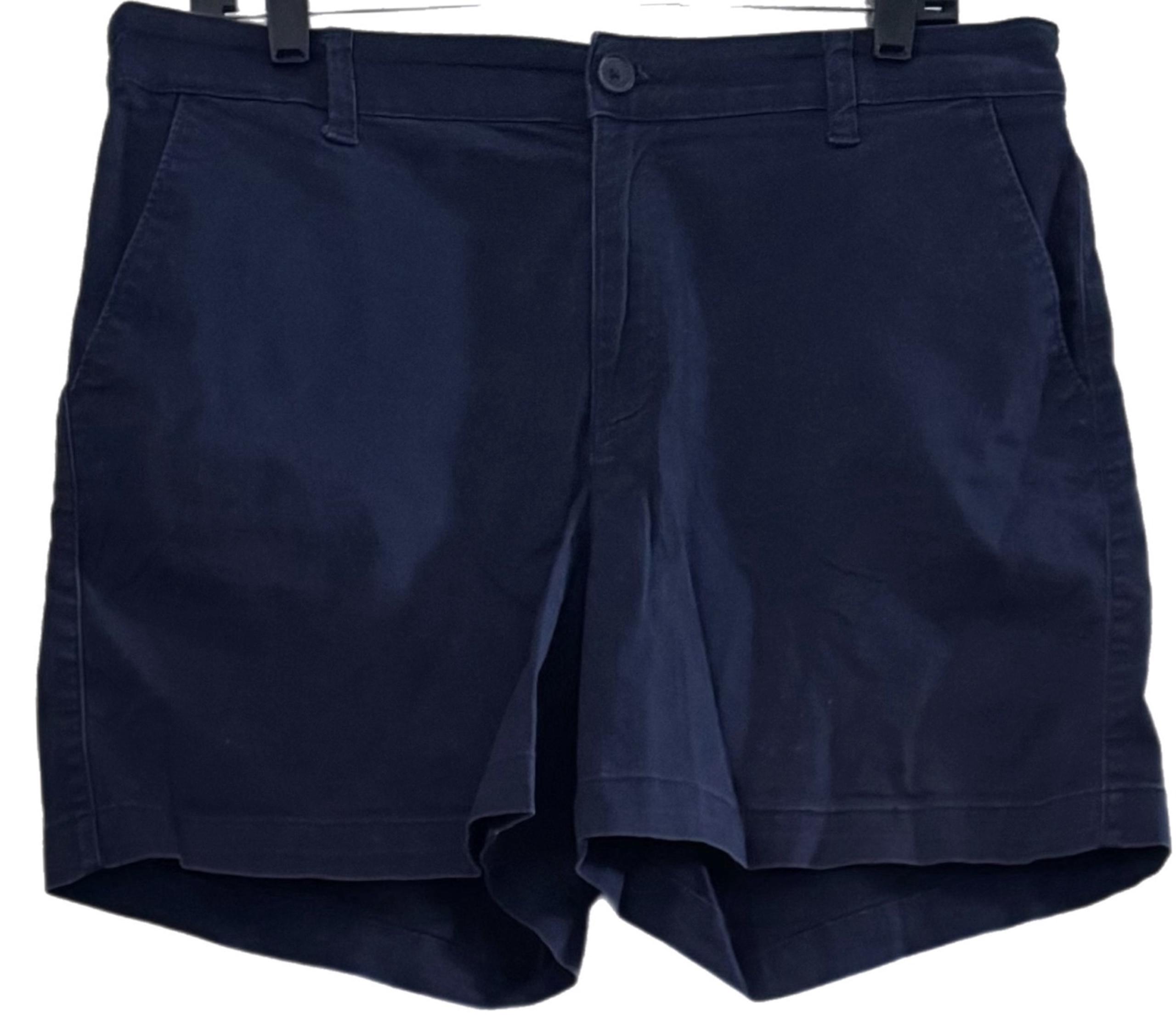 A New Day (J) Womens High Rise Chino Shorts 12 Navy Blue Stretch Flat Front EUC