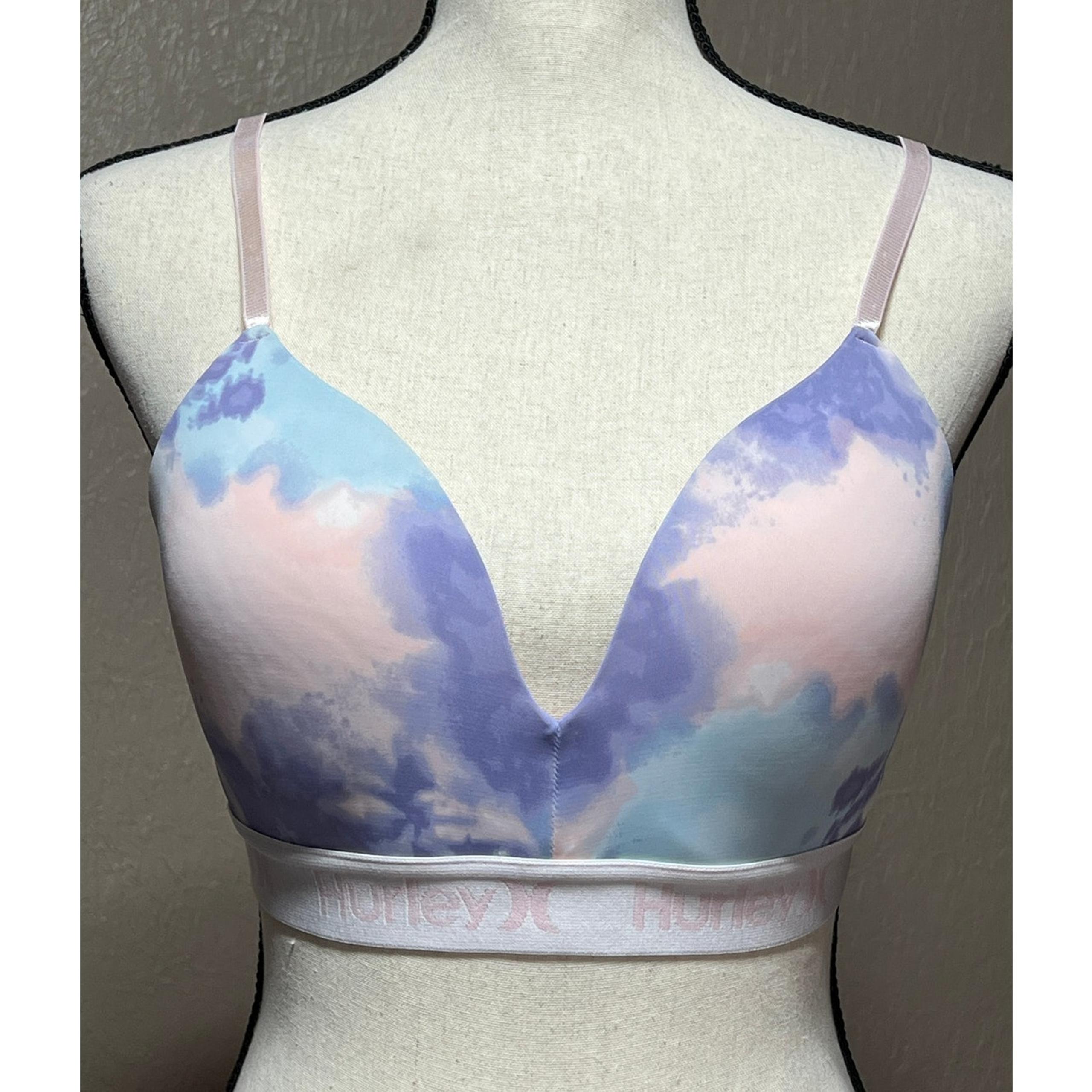 Hurley Women Tie Dye Lightly Padded Comfort Bra Pink Wirefree Wireless Size 36C