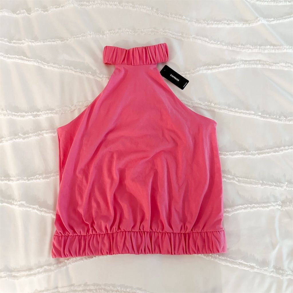 Express Women's M Pink Halter Ruffle Tank Top Summer Casual