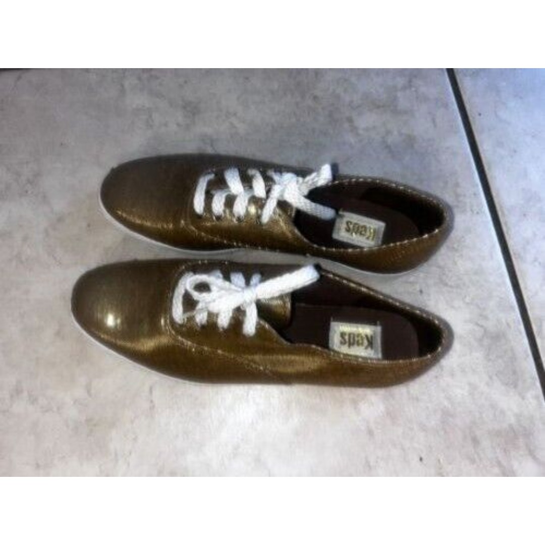 Keds Womens Tennis Shoes Sneakers Metallic Gold Leather Lace Up 7.5 NEW