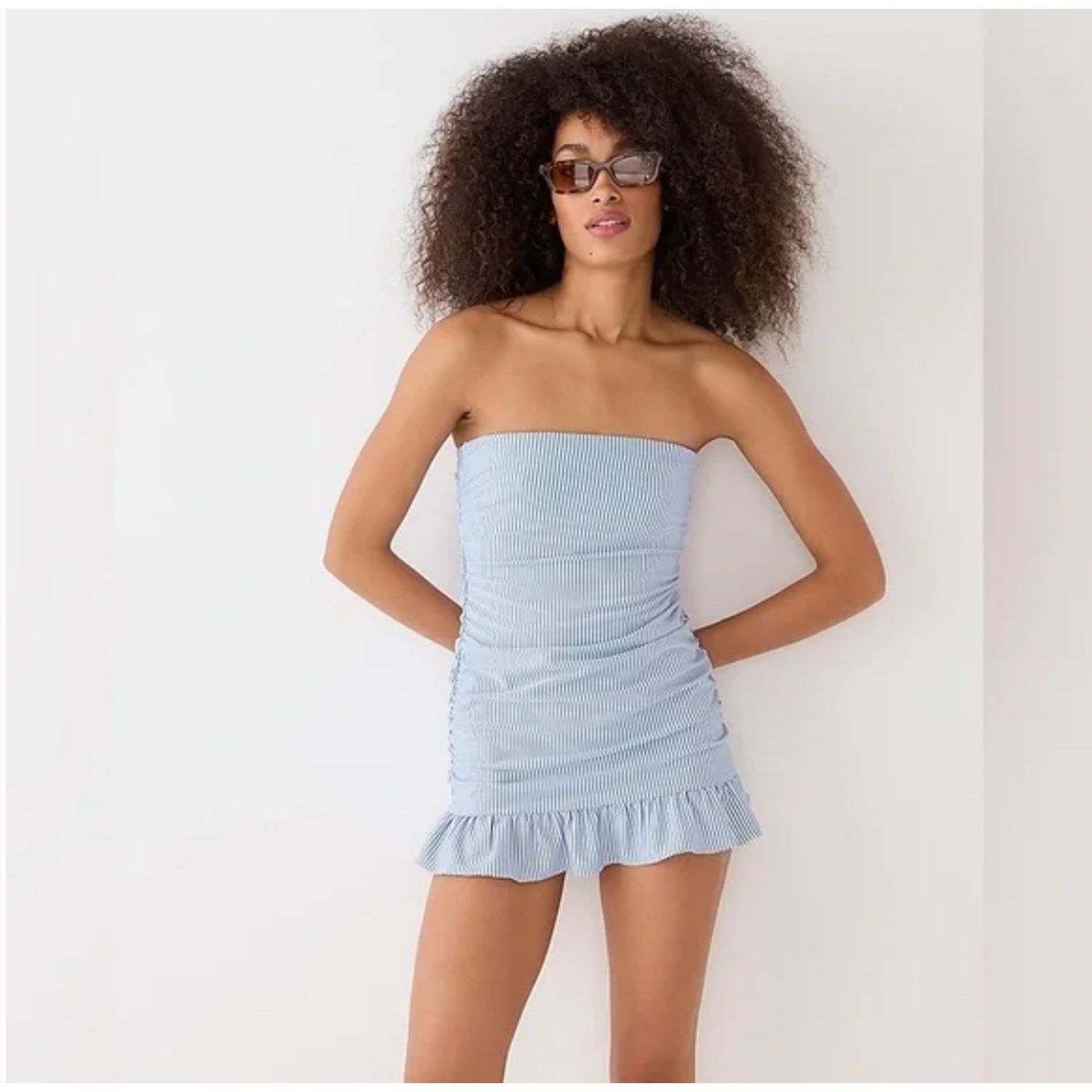 NWT J. Crew Strapless Ruffle Hem Swim Dress Seersucker Stripe 22 BP153 J.Crew