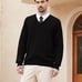 Kallspin men’s wool blend v-neck sweater(L, black)
