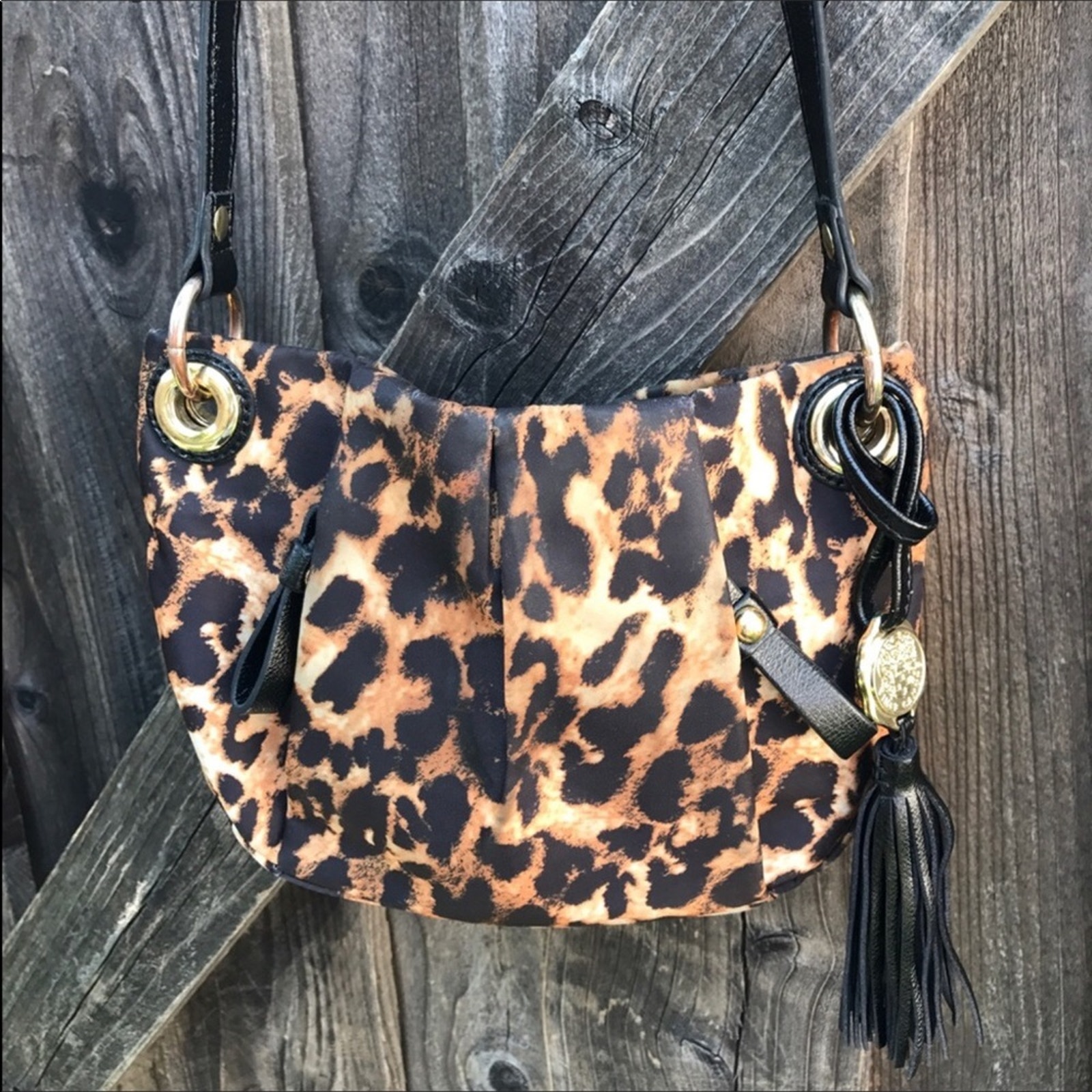 Vince Camuto Satin Nylon Leopard Crossbody EUC