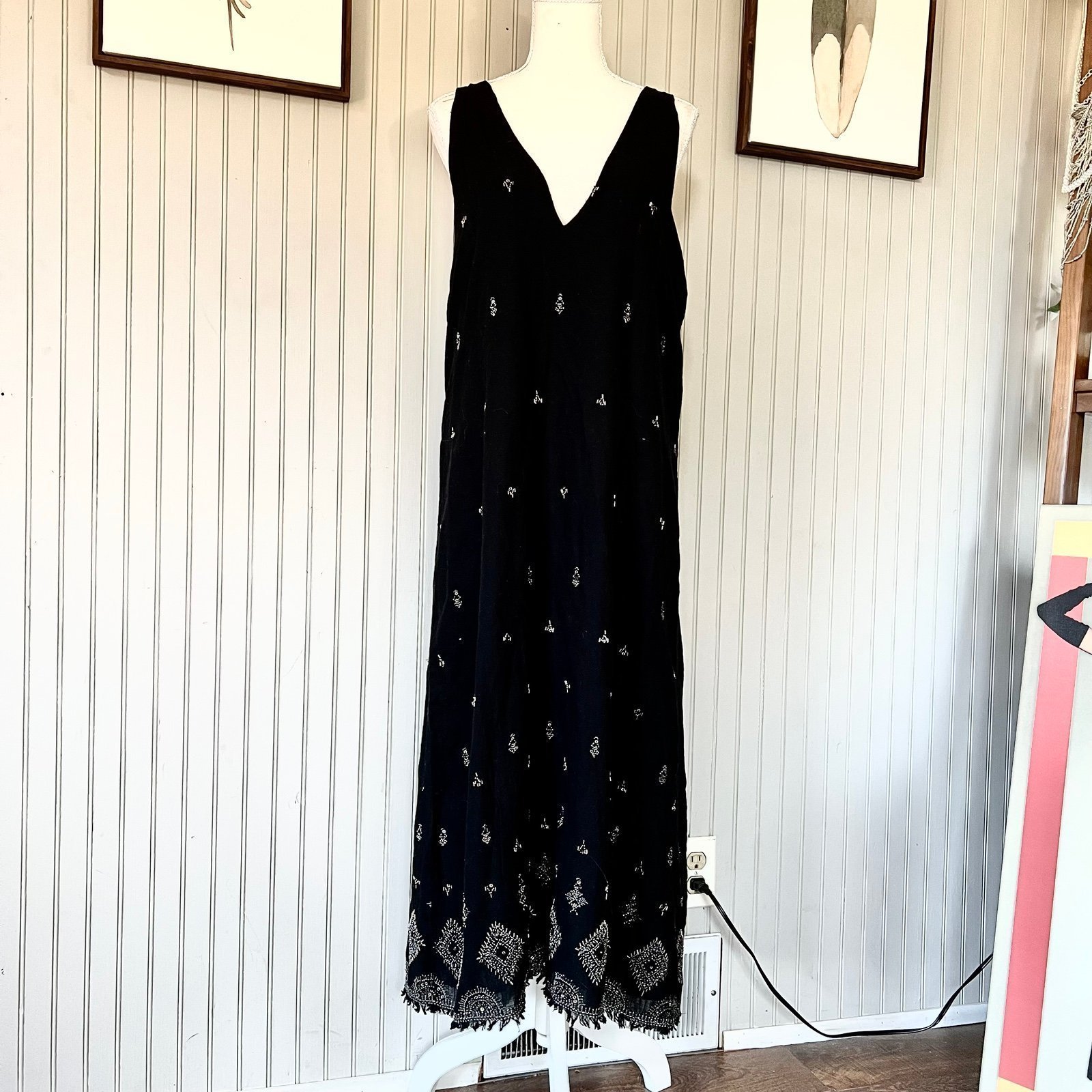 ZARA Black Beaded Sleeveless Limited Edition Midi Dress