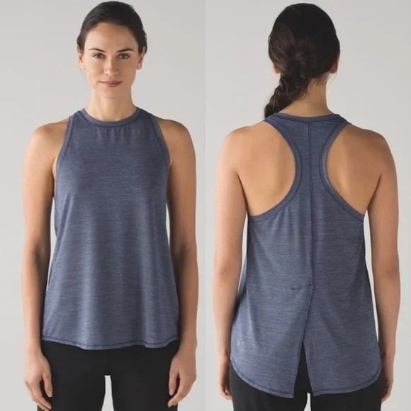 Lululemon Singlet Split Back Tank Top Heathered Astro Blue 4