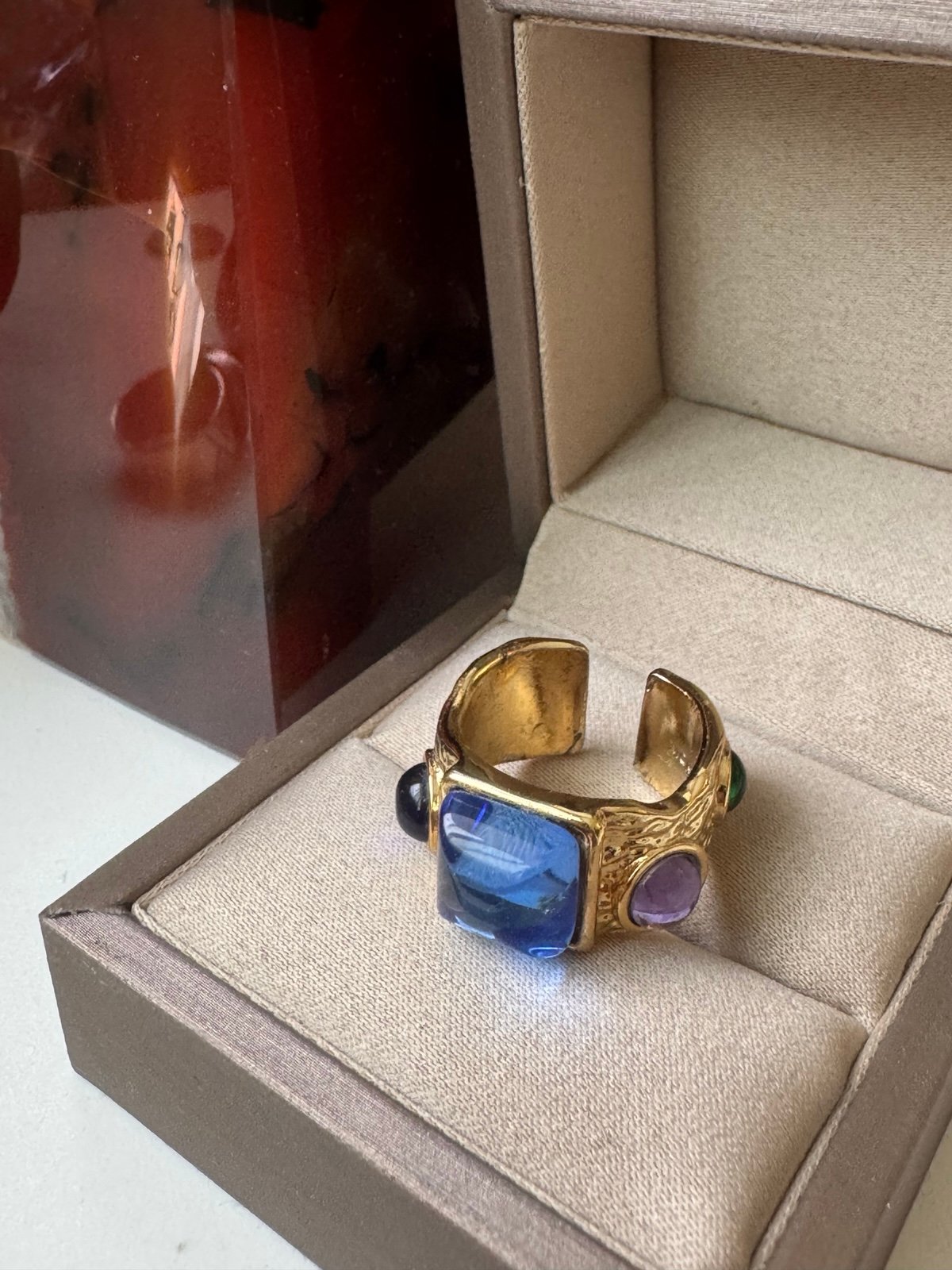 Vintage Monet Blue Glass Copper Alloy Open Ring