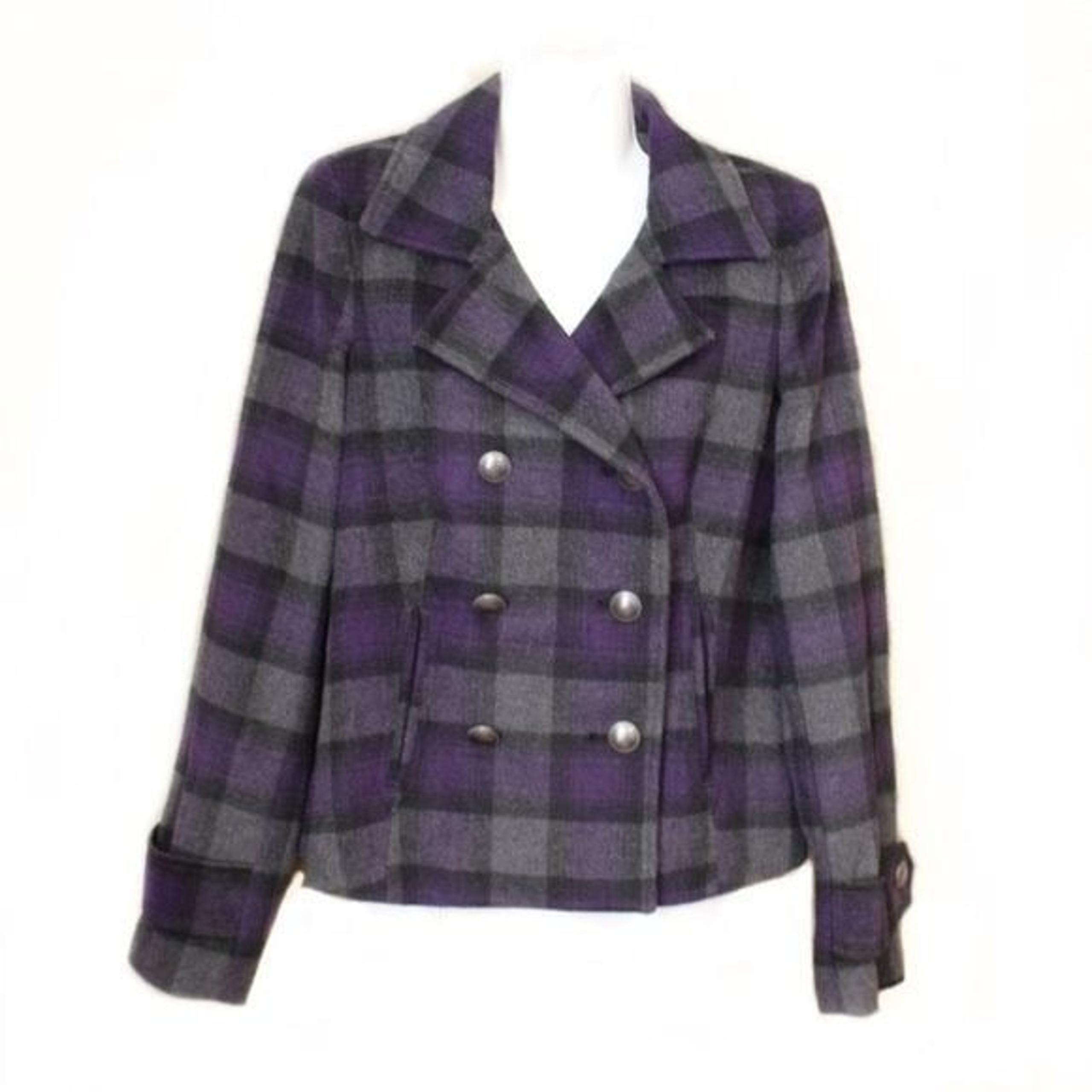 The Limited Plaid Pea Coat Purple, Gray & Black S
