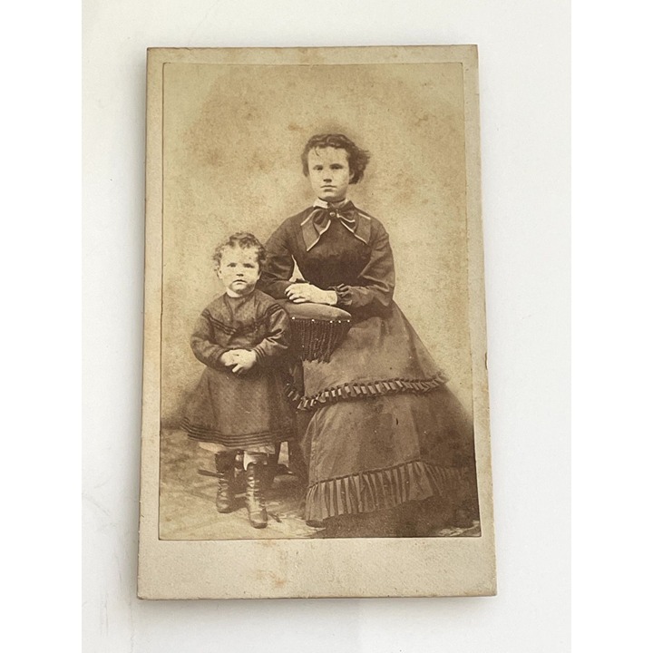 Circa Civil War Era CDV Photograph Of A Woman Identified as Bella Laman & Child