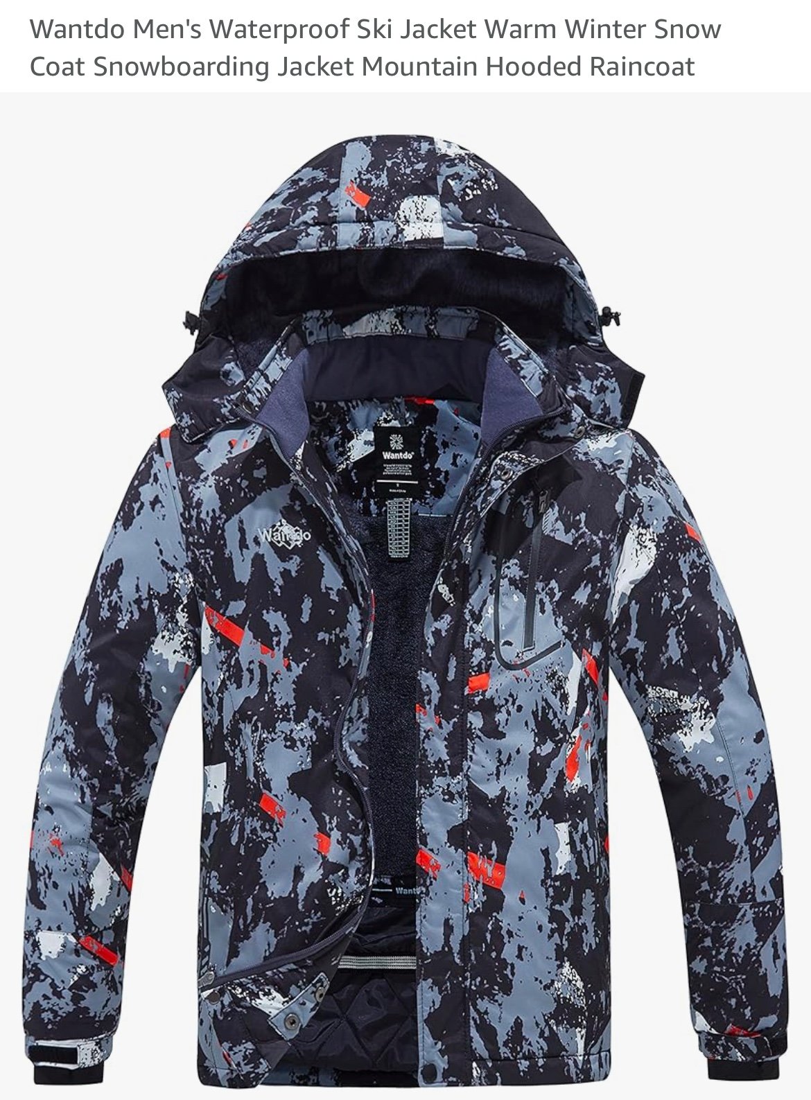 Wantdo Men's Waterproof Ski Jacket Warm Winter Snow Coat Snowboarding Jacket