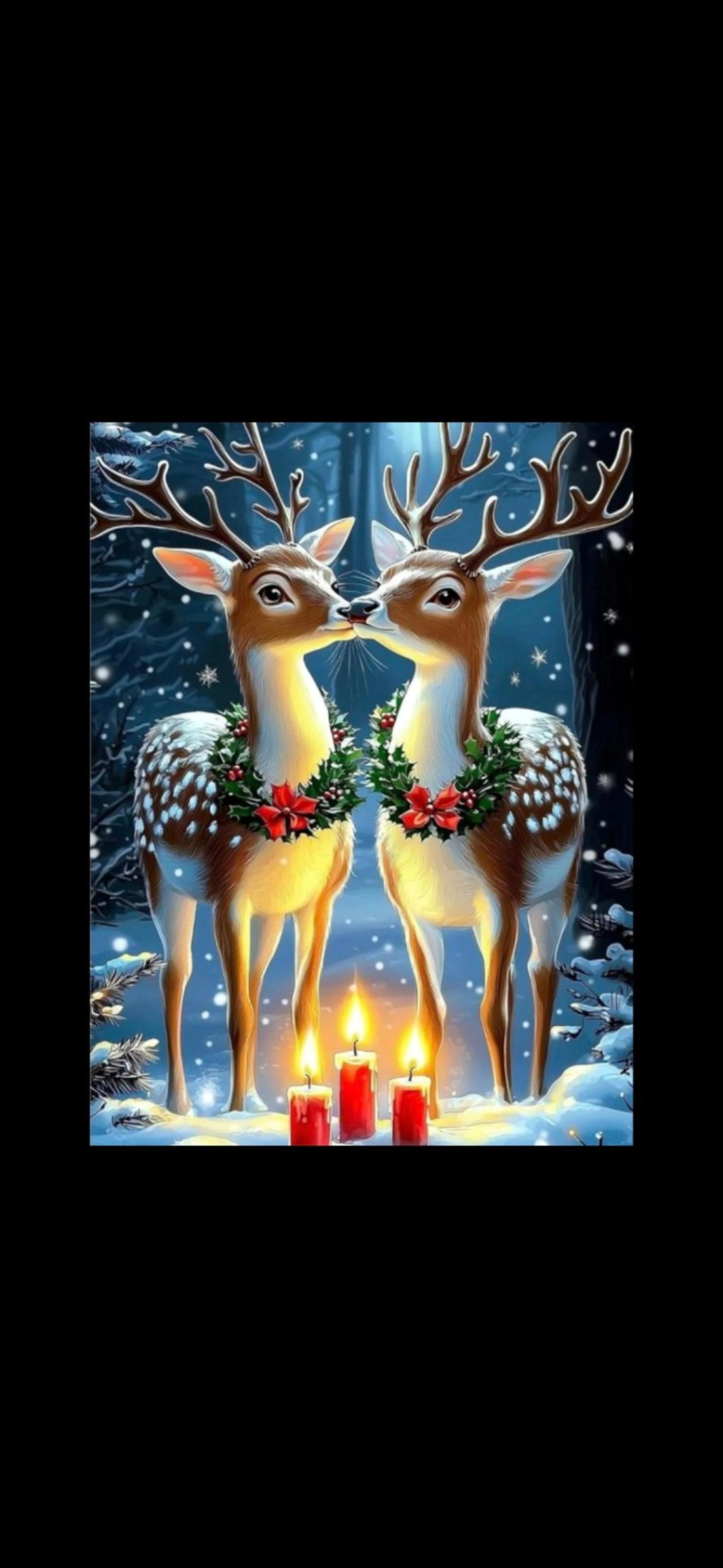 Christmas Holiday Kissing Reindeer Red Holly Diamond Painting Kit New