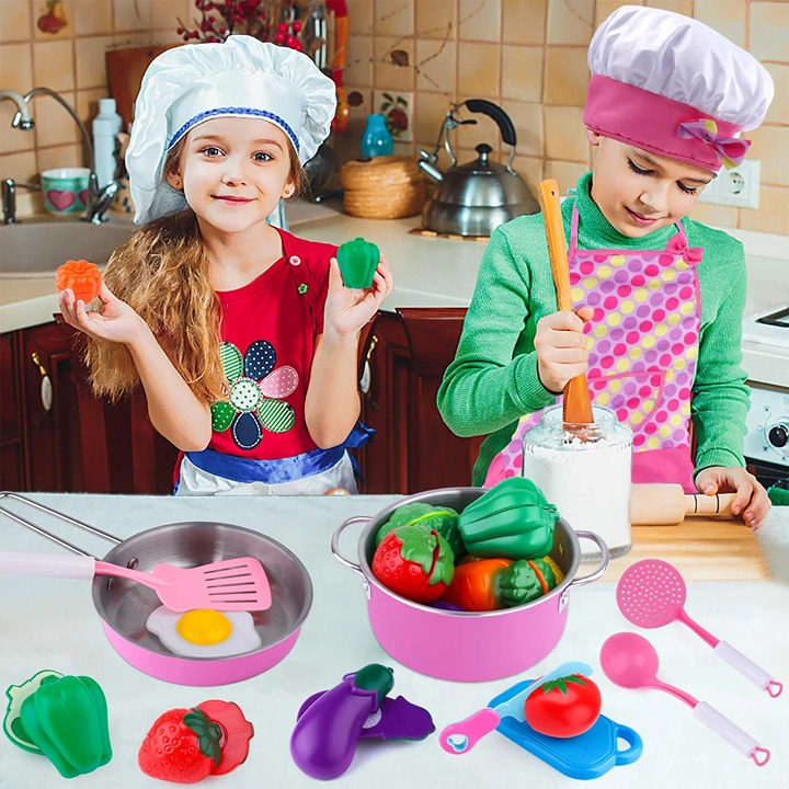 Kids Play Kitchen Accessories Set with Play Pots and Pans