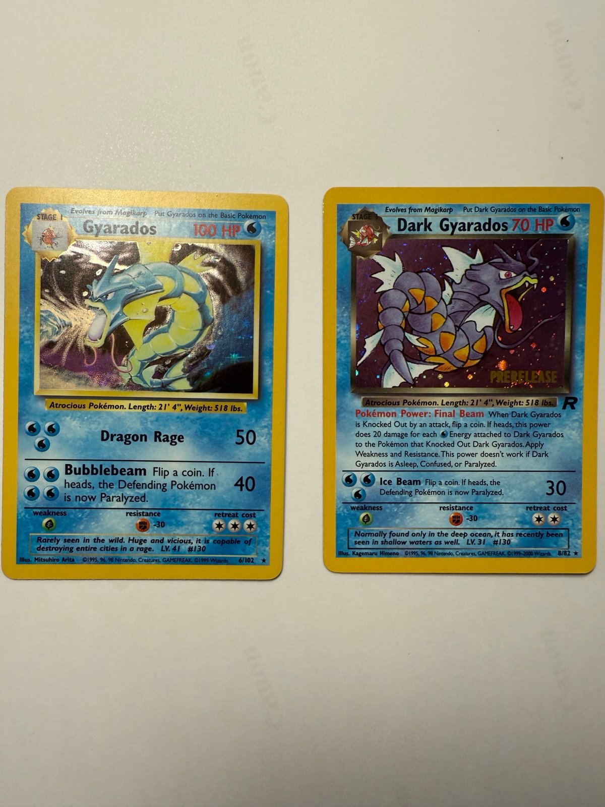 Pre Release Dark Gyarados Holo & Unlimited Base Set Gyarados