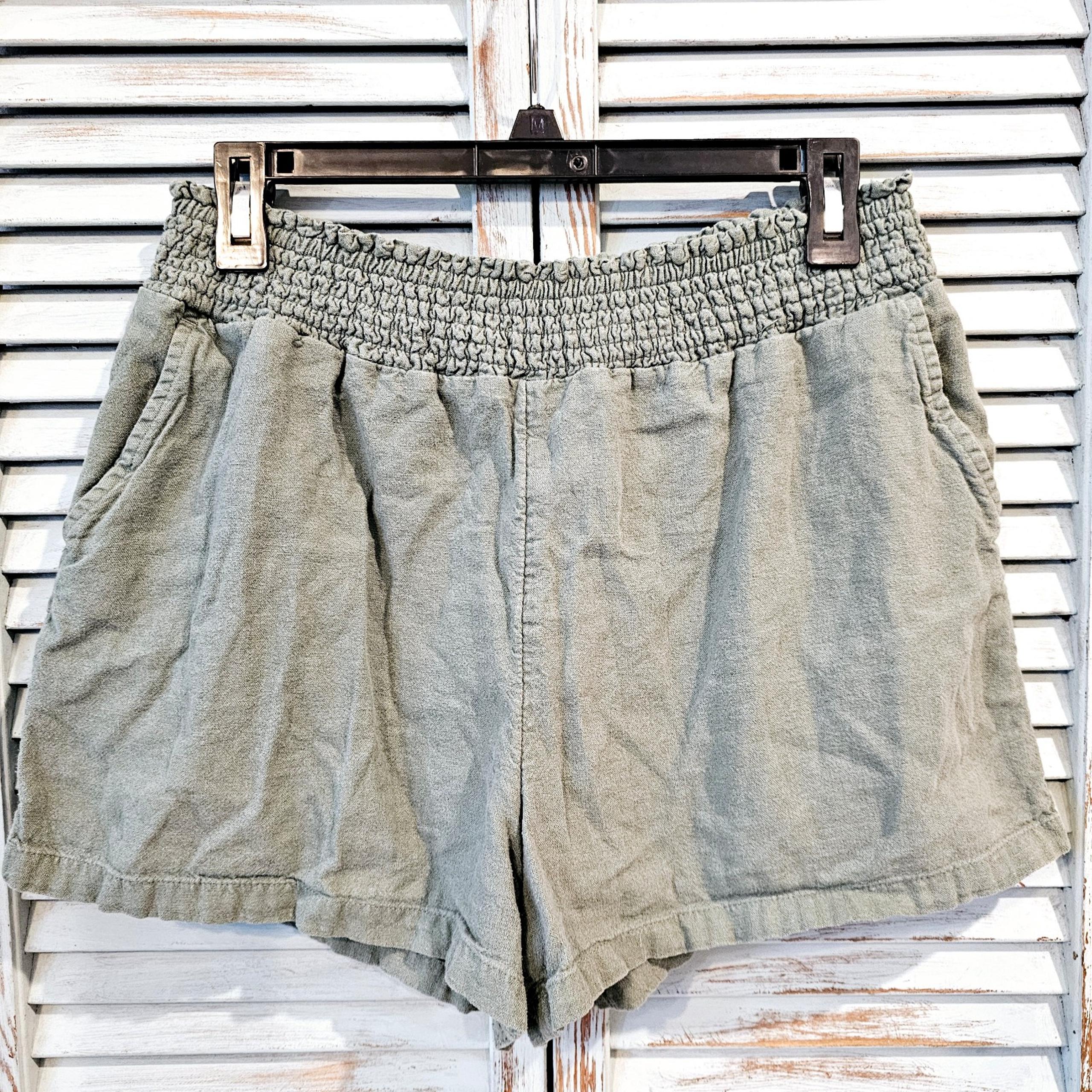 UNIVERSAL THREAD CASUAL LINEN SHORTS Womens M Green Elastic Pull On Cottagecore