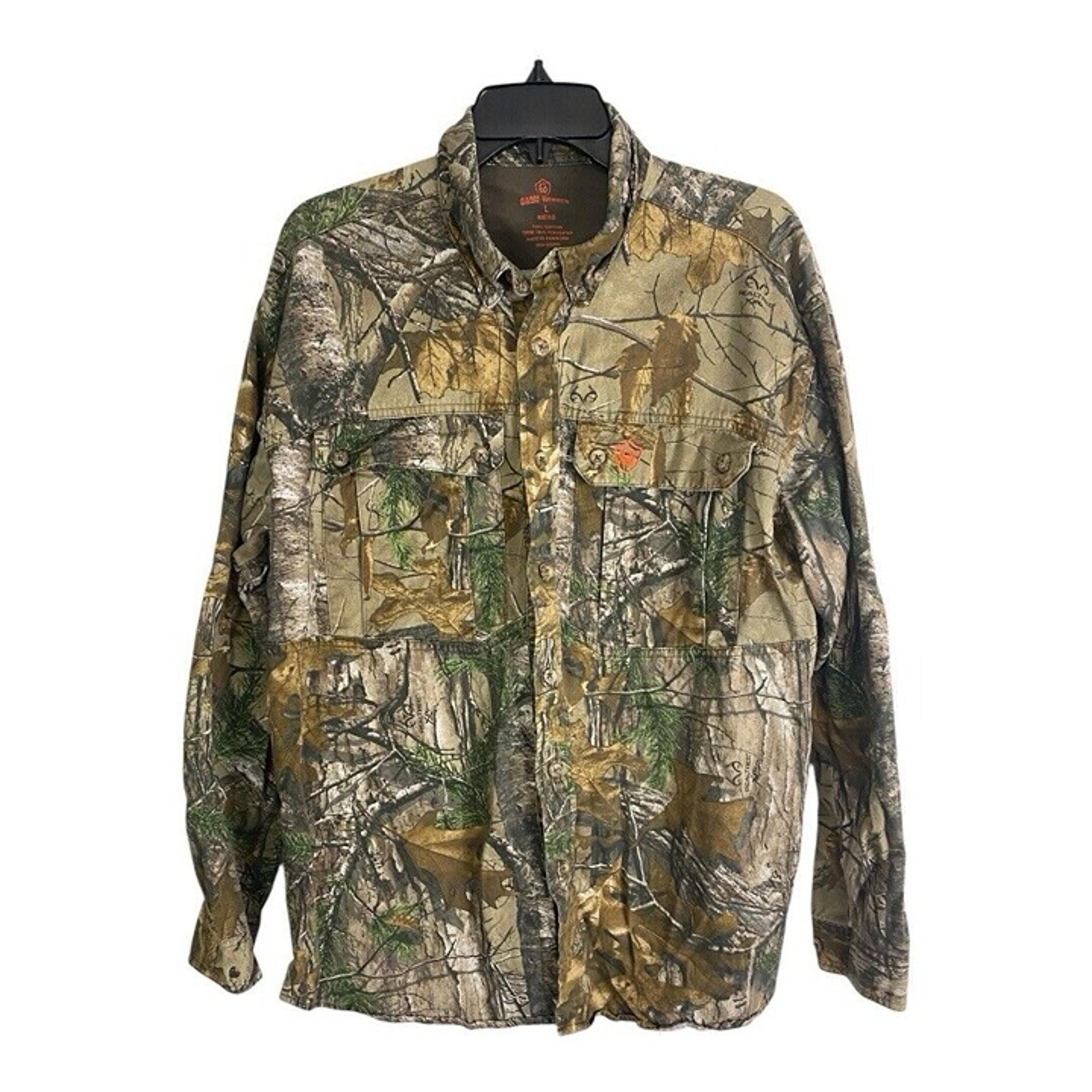 Game Winner Mens Shirt Size Large Button Down Brown Camo Hunting Long Sleeve