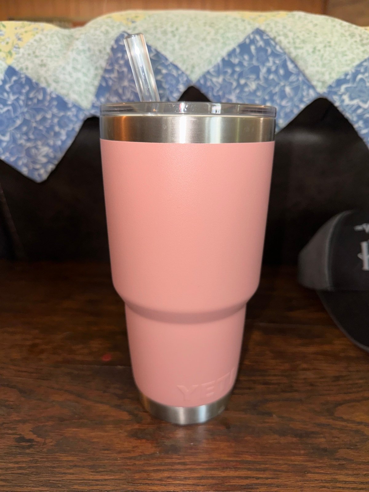 Sand stone pink 30oz yeti cup with straw top