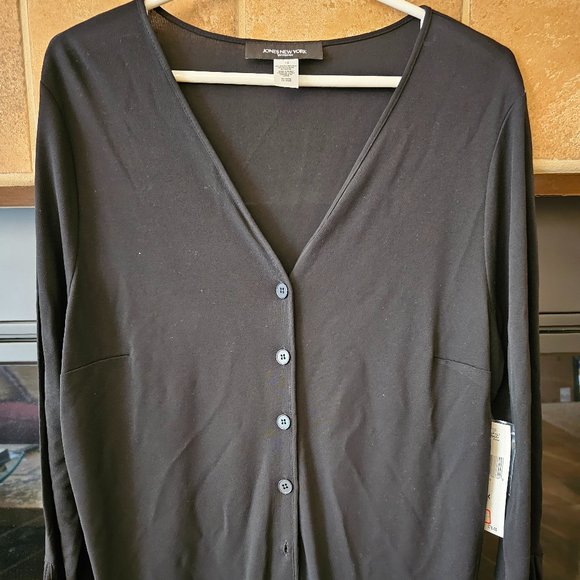 NWT Jones New York Dark Black Button V-neck lightweight jacket - size 1X