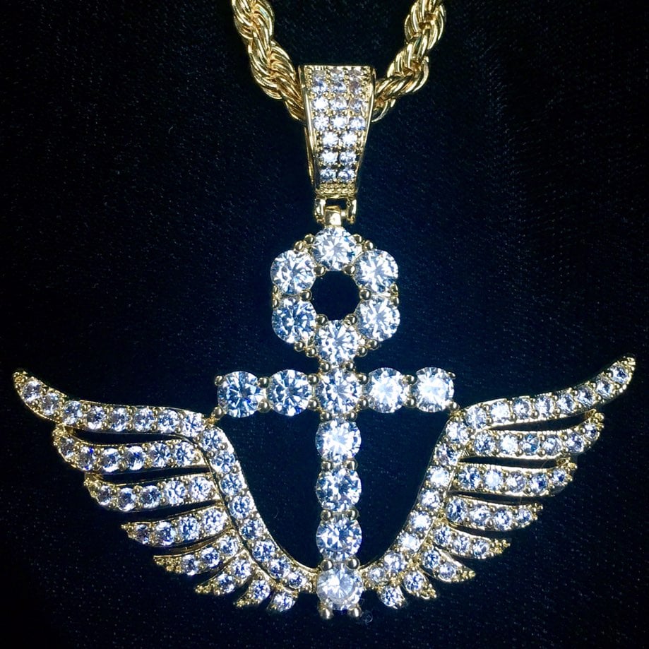 ANKH WINGS DIAMONDS CZ 18K GOLD CHAIN