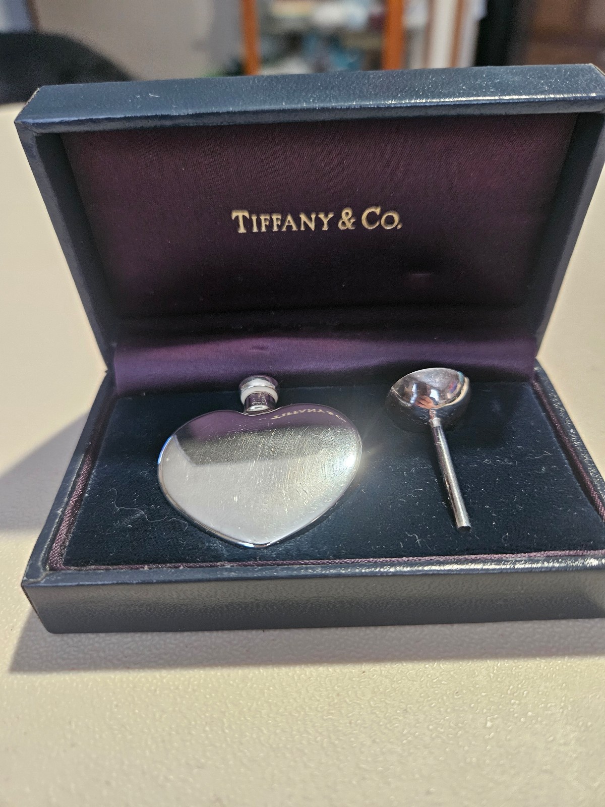 TIFFANY & CO. Late Art Deco Sterling Silver Heart Shaped Perfume Bottle