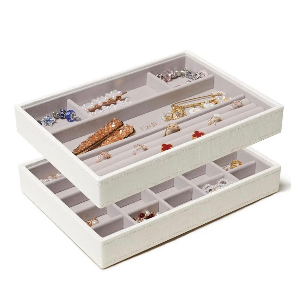 Set of 2 Stackable Jewelry Storage Organizer Display Trays