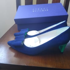 Stuart Weitzman Tux Bow Blue Pumps