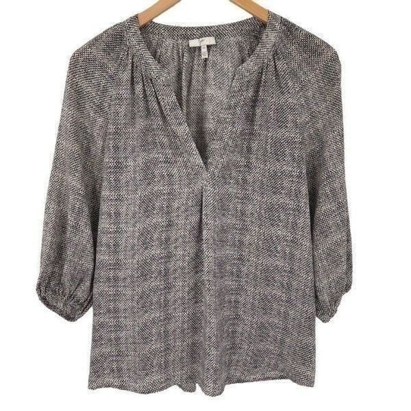 Joie Addie B Blouse 100% Silk Textured Print V-Neck Relaxed Cream Black XS