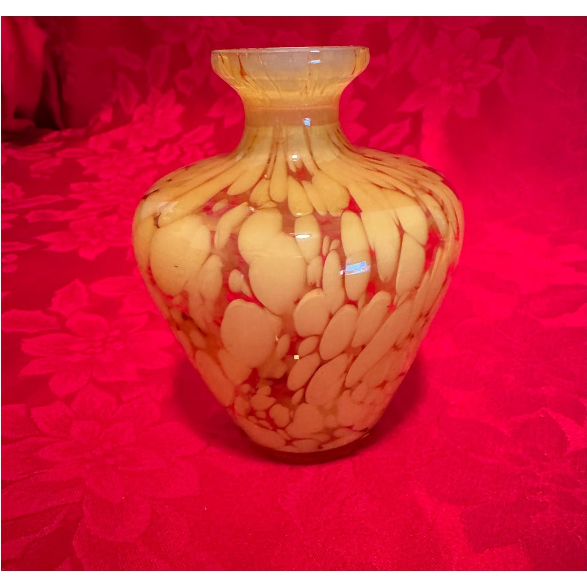 Vintage Cesar Palma Blown Glass Small Bud Vase in Yellow and White Dated 1998