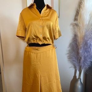 House Of Harlow 1960 x Revolve Gold 2-Piece Set w/ Shirt & Wide-Leg Pants